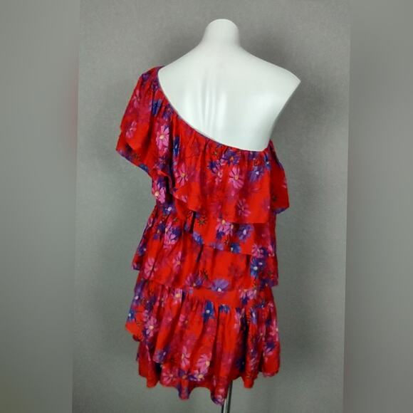Endless Rose Vallis One Shoulder Floral Tiered Mini Dress Size Large - Picture 4 of 16